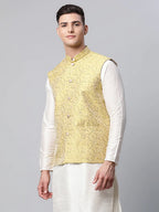 Jompers Men's Lemon Printed textured Nehru Jacket | Grocsy