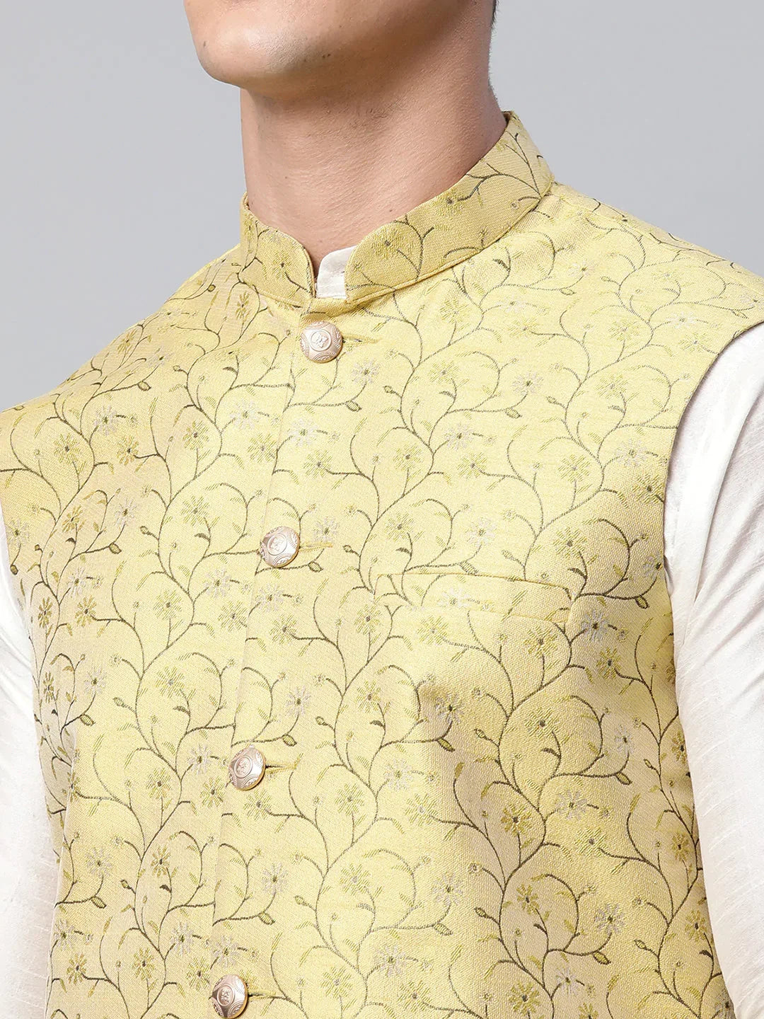 Jompers Men's Lemon Printed textured Nehru Jacket | Grocsy