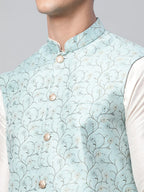 Jompers Men's Sky Blue Printed textured Nehru Jacket | Grocsy