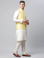 Jompers Men's Yellow Mirror Work Embroidered Nehru Jacket | Grocsy