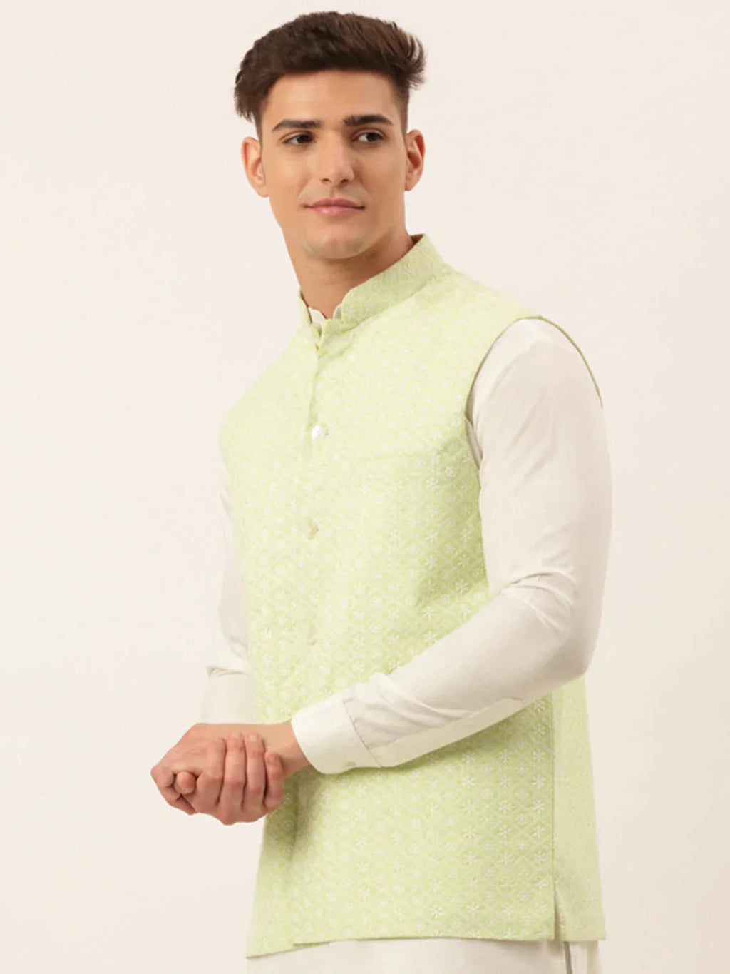 Jompers Men's Green Embroidered Nehru Jackets | Grocsy