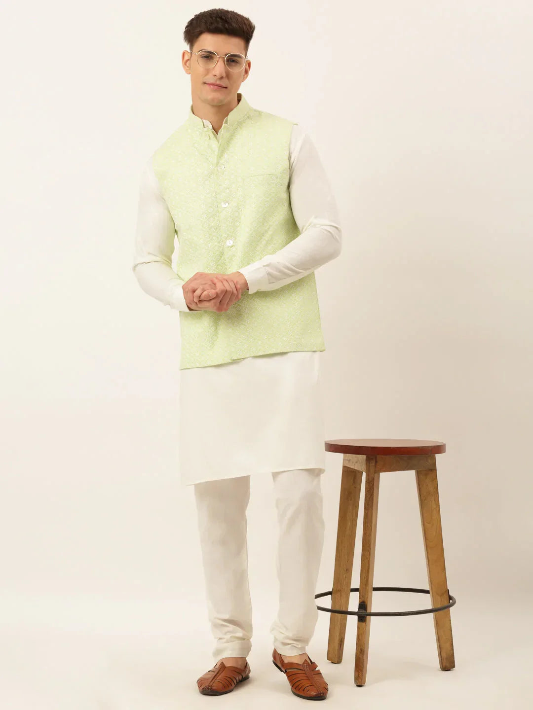 Jompers Men's Green Embroidered Nehru Jackets | Grocsy