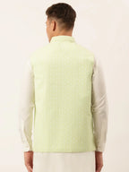 Jompers Men's Green Embroidered Nehru Jackets | Grocsy
