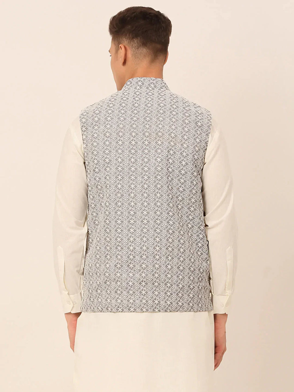 Jompers Men's Grey Embroidered Nehru Jackets | Grocsy