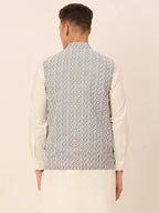 Jompers Men's Grey Embroidered Nehru Jackets | Grocsy