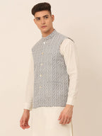 Jompers Men's Grey Embroidered Nehru Jackets | Grocsy