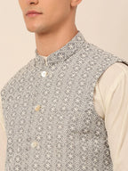 Jompers Men's Grey Embroidered Nehru Jackets | Grocsy