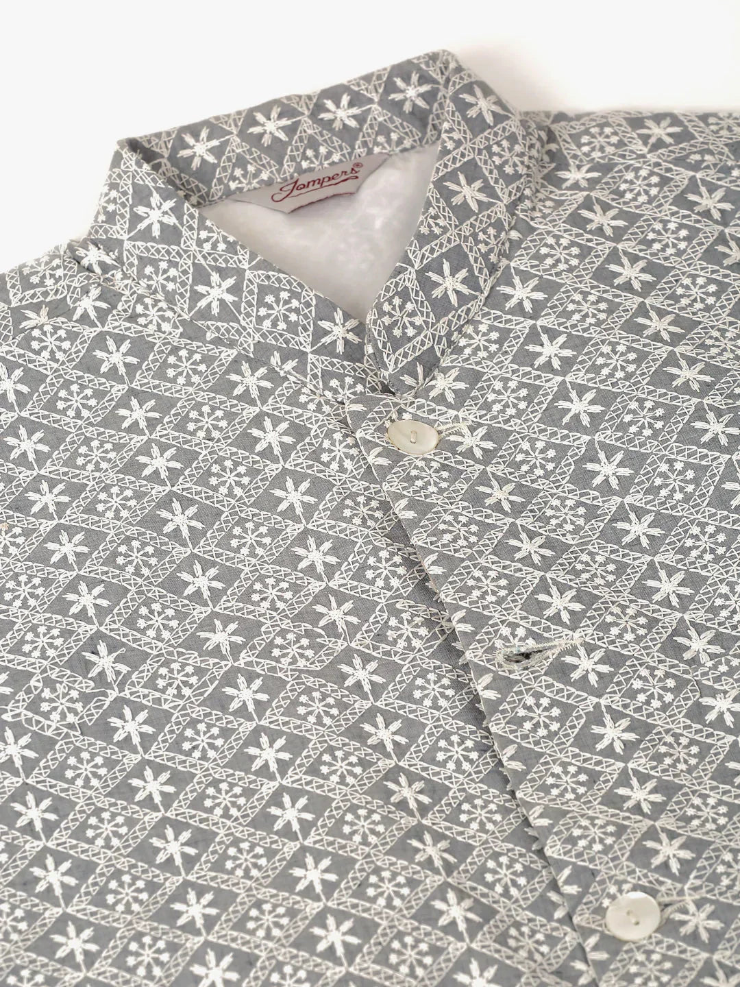 Jompers Men's Grey Embroidered Nehru Jackets | Grocsy