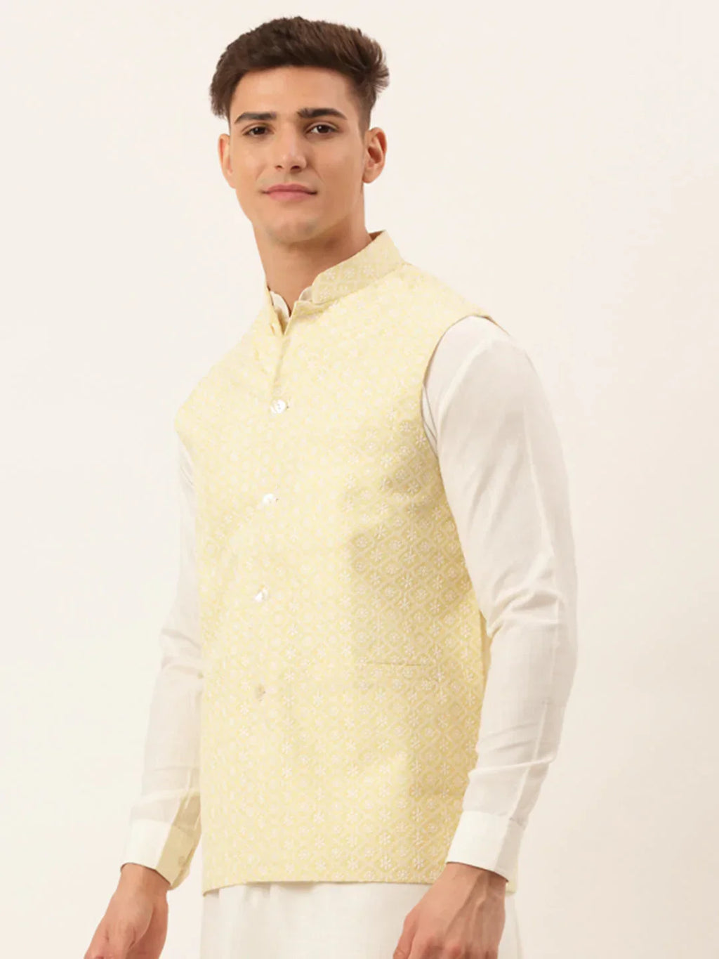 Jompers Men's Lemon Embroidered Nehru Jackets | Grocsy