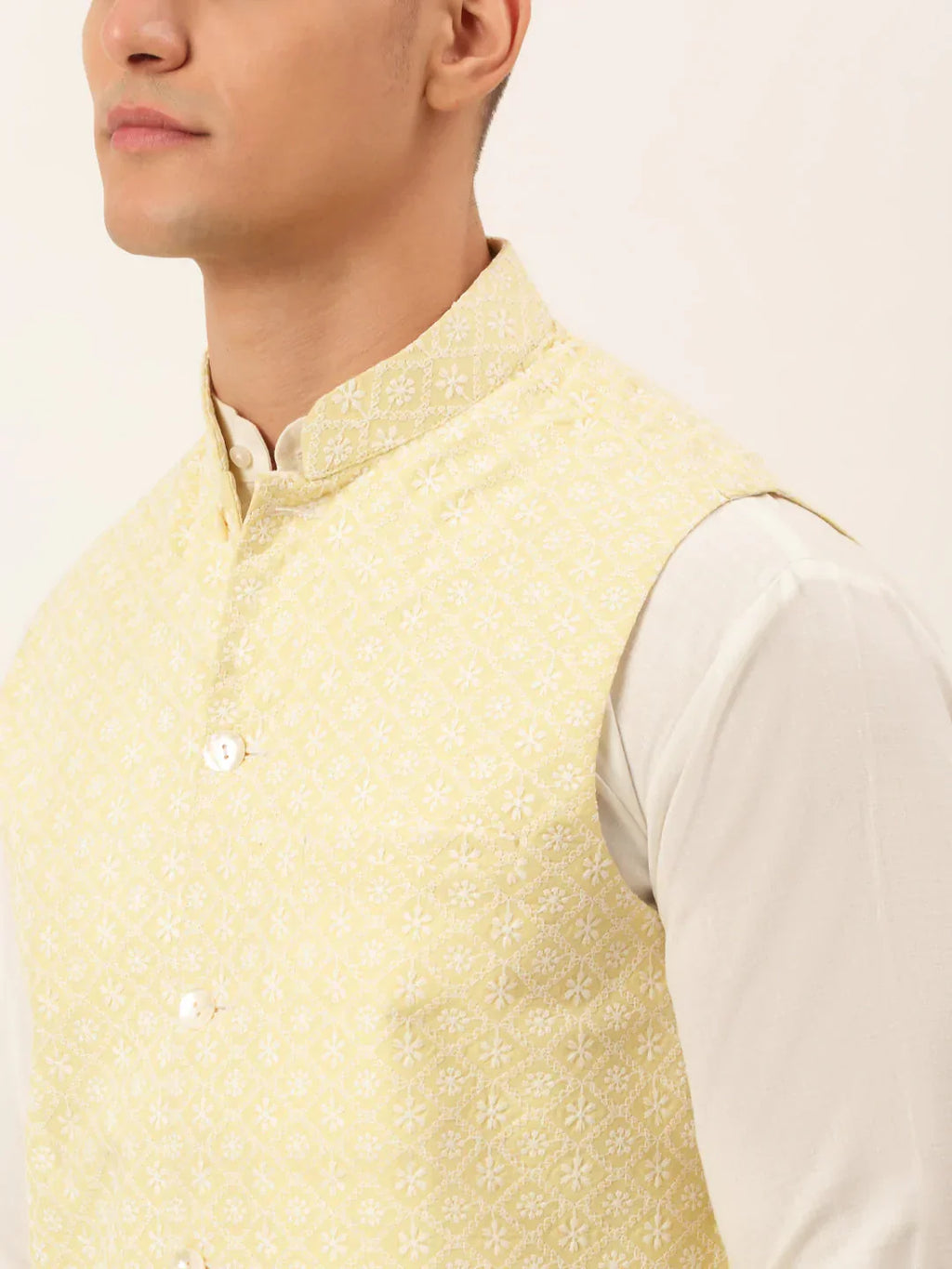 Jompers Men's Lemon Embroidered Nehru Jackets | Grocsy
