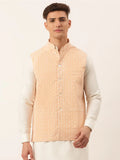 Jompers Men's Orange Embroidered Nehru Jackets | Grocsy