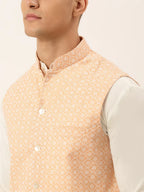Jompers Men's Orange Embroidered Nehru Jackets | Grocsy