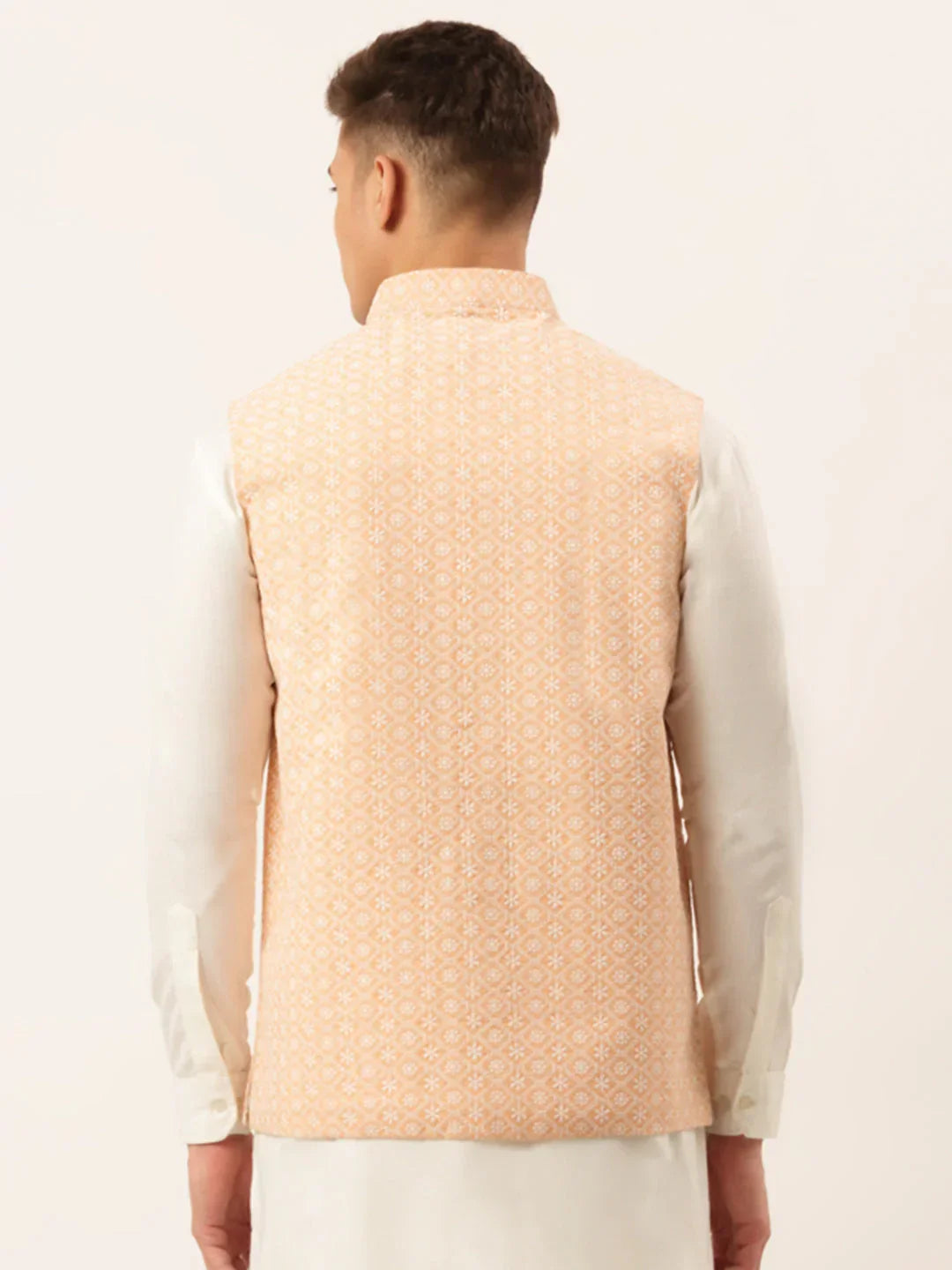 Jompers Men's Orange Embroidered Nehru Jackets | Grocsy