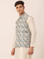 Jompers Men's Blue Floral Design Nehru Jacket | Grocsy