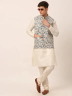 Jompers Men's Blue Floral Design Nehru Jacket | Grocsy