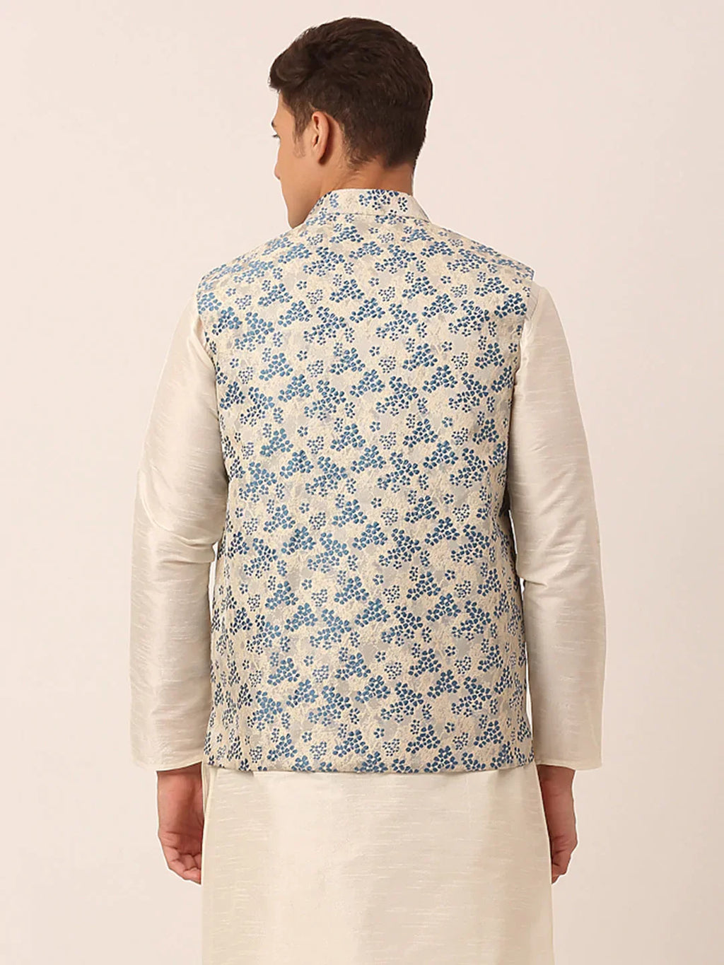 Jompers Men's Blue Floral Design Nehru Jacket | Grocsy