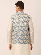 Jompers Men's Blue Floral Design Nehru Jacket | Grocsy