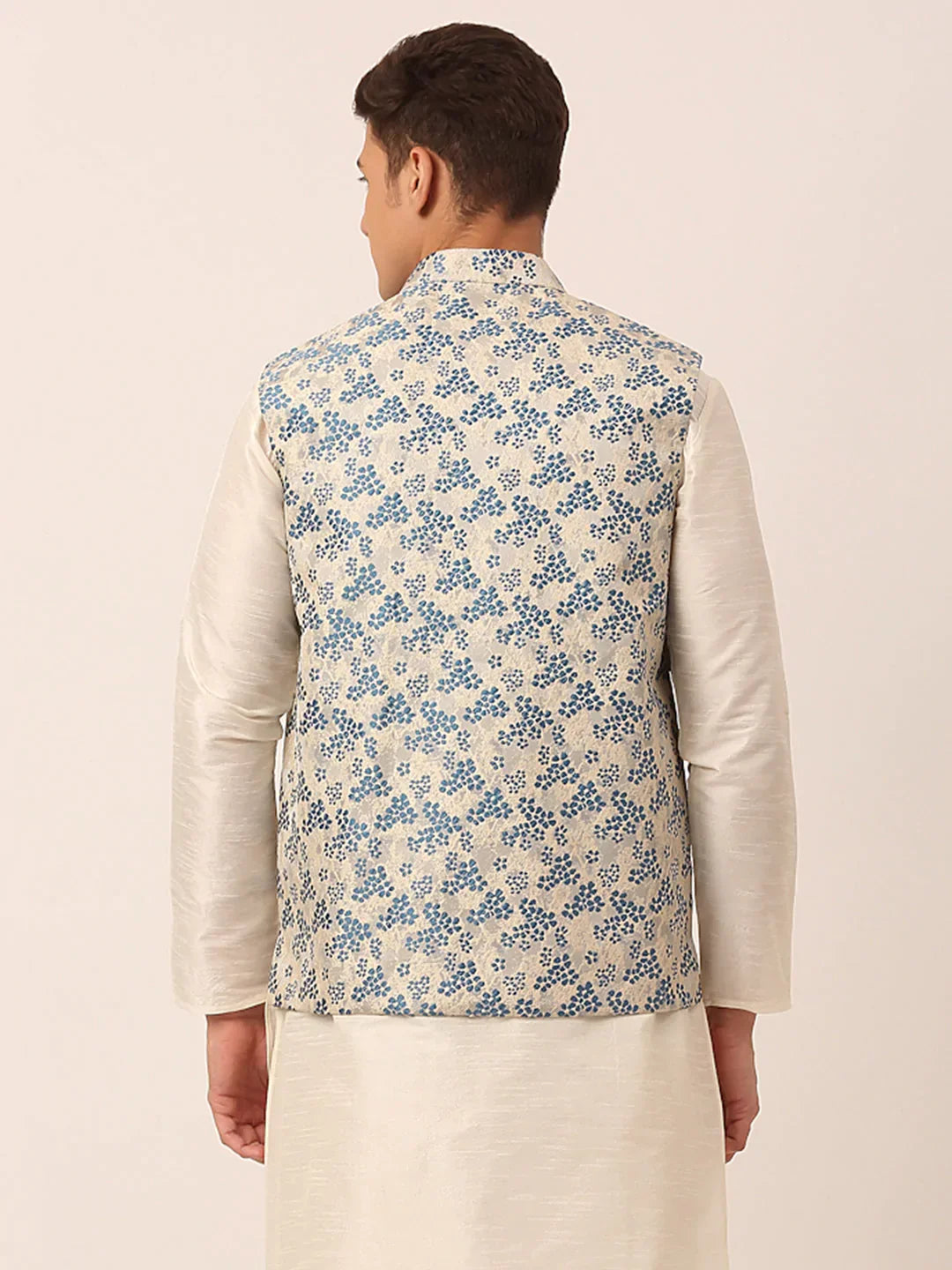 Jompers Men's Blue Floral Design Nehru Jacket | Grocsy