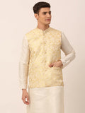 Jompers Men's Golden Floral Design Nehru Jacket | Grocsy