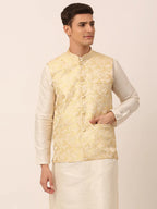 Jompers Men's Golden Floral Design Nehru Jacket | Grocsy