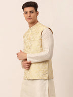 Jompers Men's Golden Floral Design Nehru Jacket | Grocsy