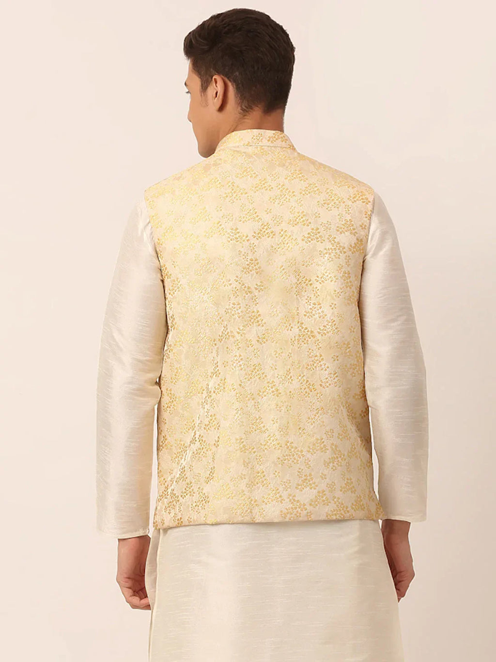 Jompers Men's Golden Floral Design Nehru Jacket | Grocsy