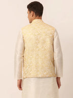 Jompers Men's Golden Floral Design Nehru Jacket | Grocsy