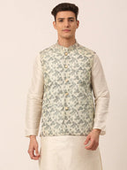 Jompers Men's Grey Floral Design Nehru Jacket | Grocsy