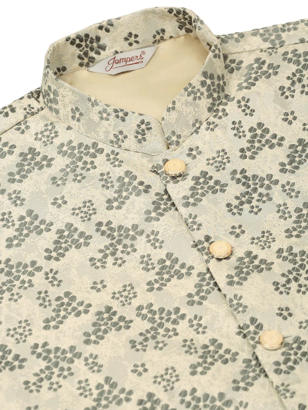 Jompers Men's Grey Floral Design Nehru Jacket | Grocsy