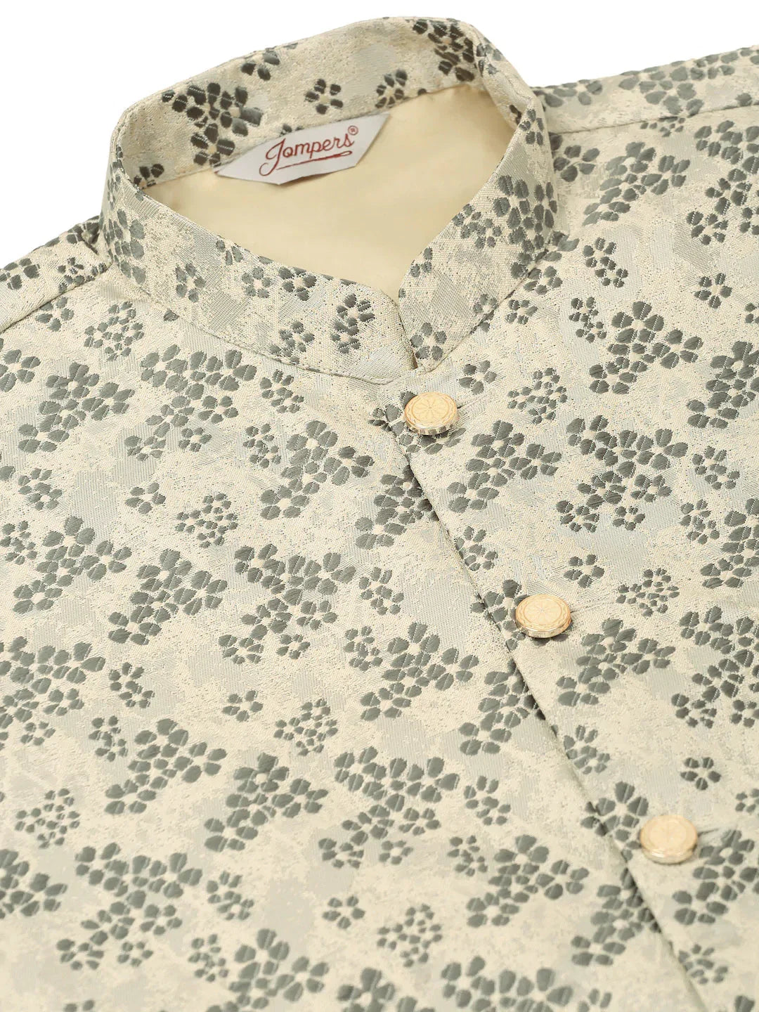 Jompers Men's Grey Floral Design Nehru Jacket | Grocsy