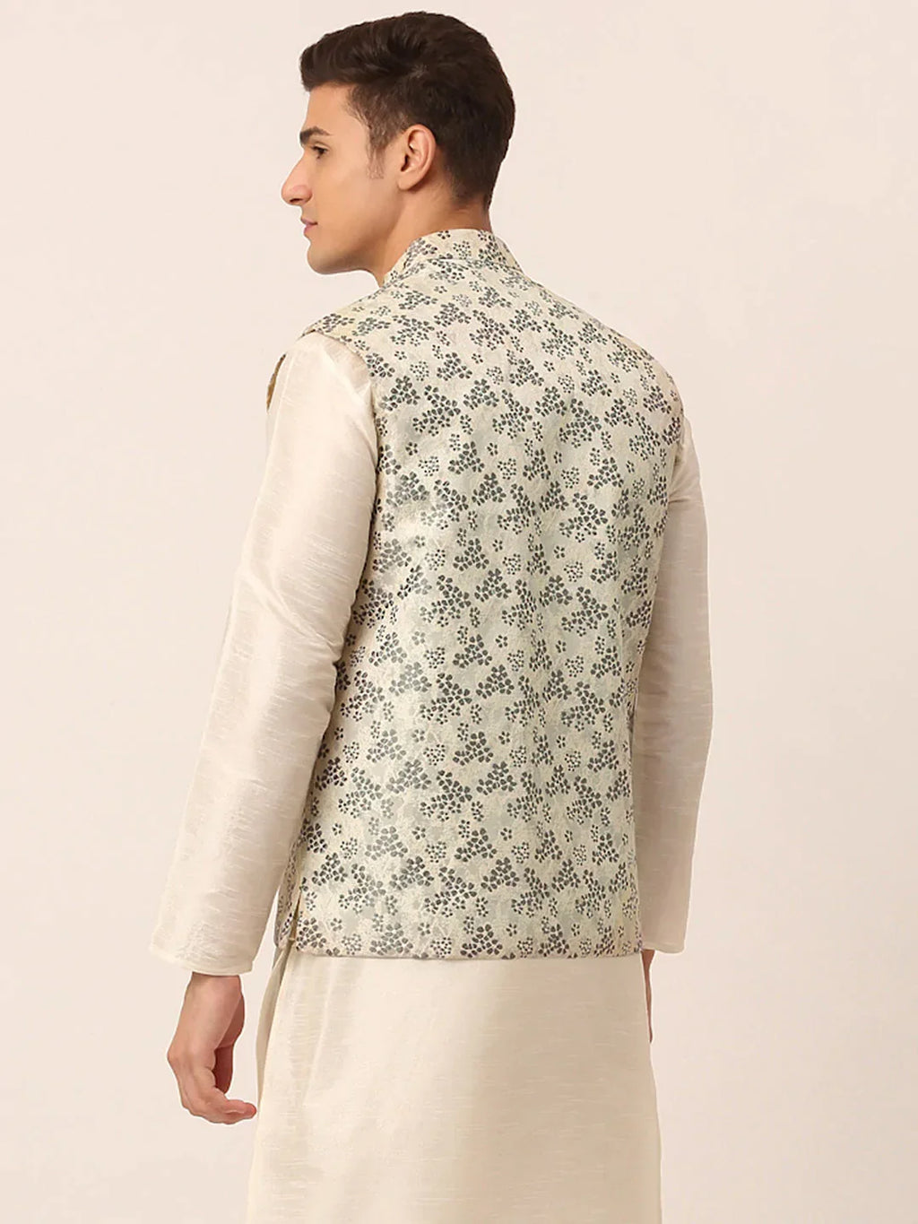 Jompers Men's Grey Floral Design Nehru Jacket | Grocsy