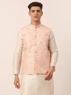 Jompers Men's Pink Floral Design Nehru Jacket | Grocsy