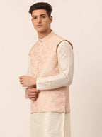 Jompers Men's Pink Floral Design Nehru Jacket | Grocsy
