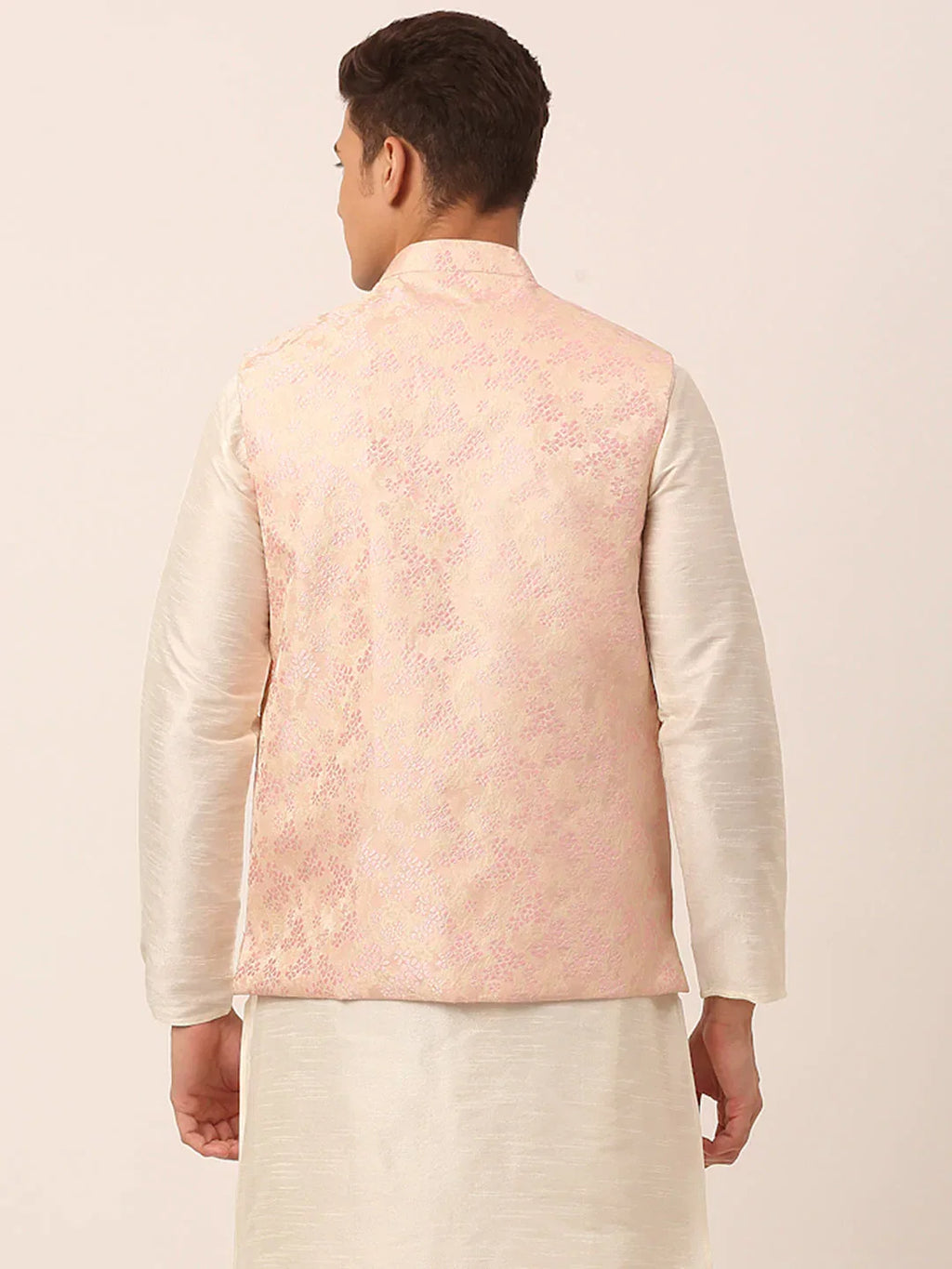 Jompers Men's Pink Floral Design Nehru Jacket | Grocsy