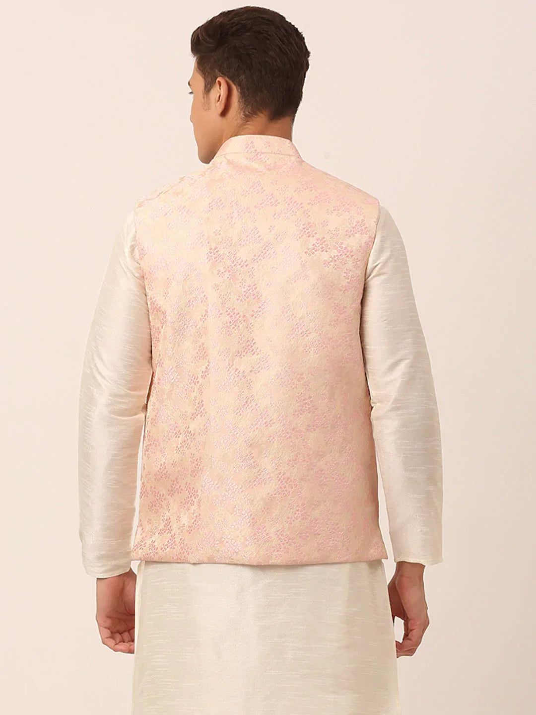 Jompers Men's Pink Floral Design Nehru Jacket | Grocsy