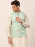 Jompers Men's Sky Blue Floral Design Nehru Jacket | Grocsy