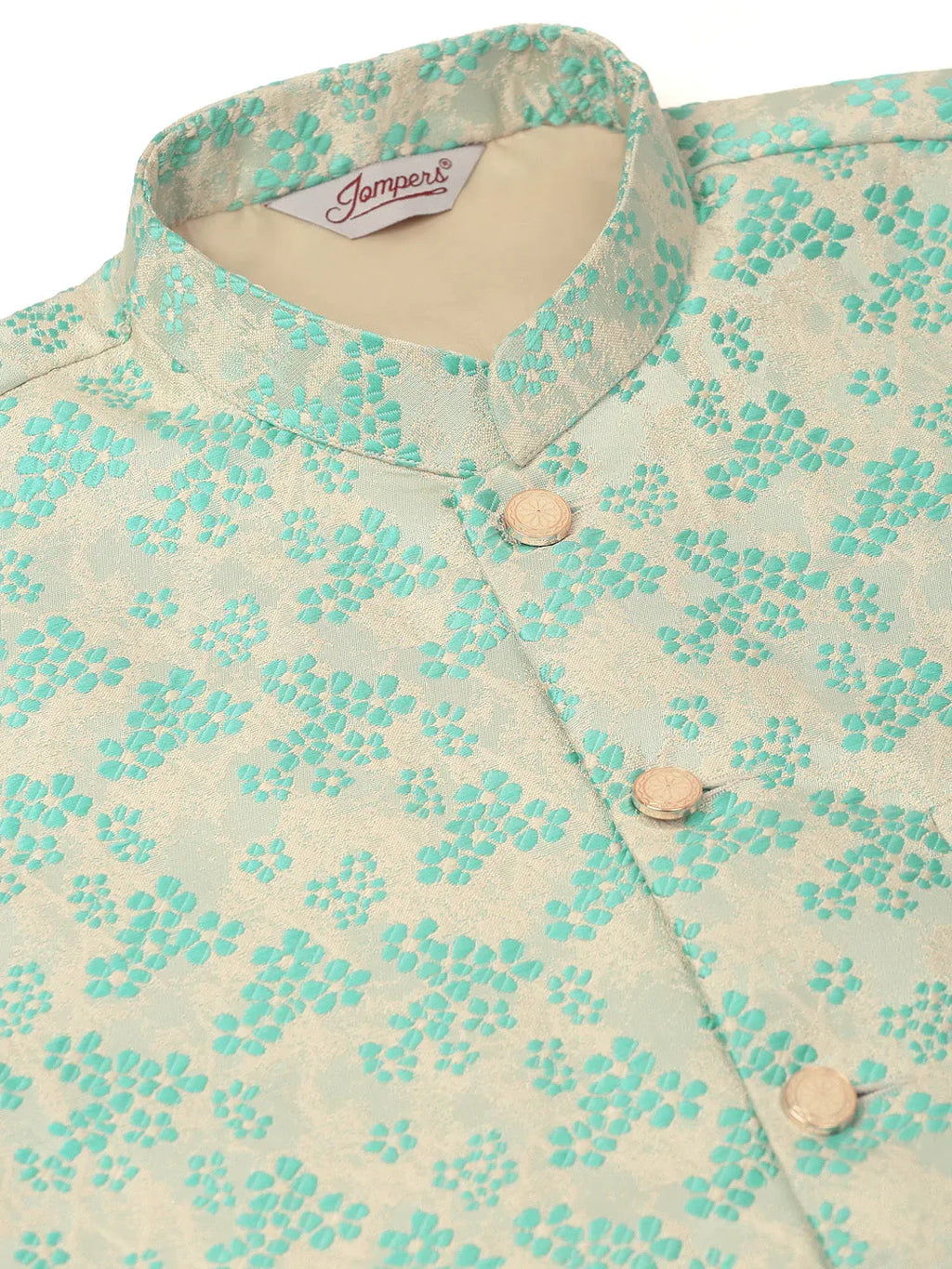 Jompers Men's Sky Blue Floral Design Nehru Jacket | Grocsy