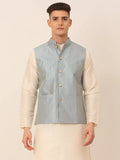 Jompers Men's Blue & Golden Embroidered Nehru Jackets | Grocsy