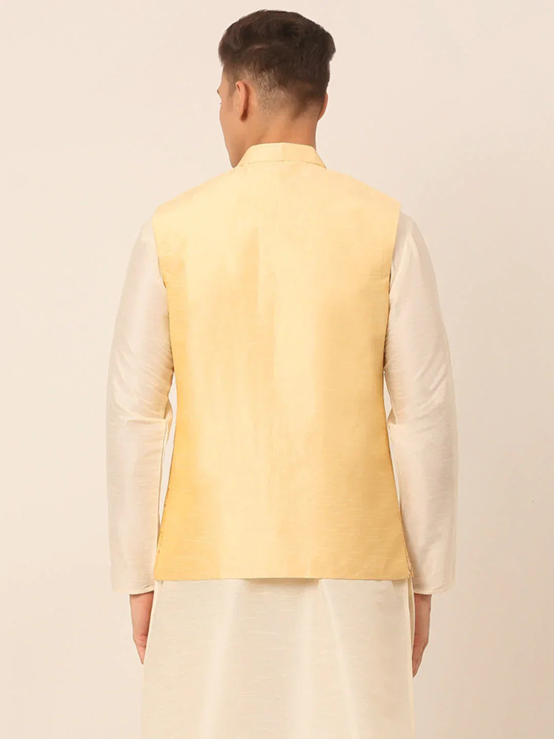 Jompers Men's Golden Embroidered Woven Nehru Jackets | Grocsy