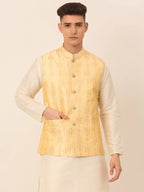 Jompers Men's Golden Embroidered Woven Nehru Jackets | Grocsy