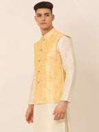 Jompers Men's Golden Embroidered Woven Nehru Jackets | Grocsy