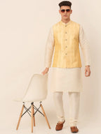 Jompers Men's Golden Embroidered Woven Nehru Jackets | Grocsy