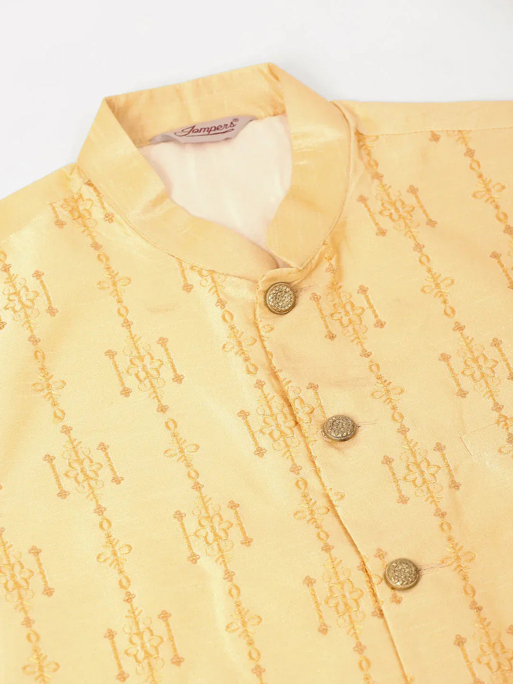Jompers Men's Golden Embroidered Woven Nehru Jackets | Grocsy