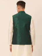 Jompers Men's Green Embroidered Woven Nehru Jackets | Grocsy