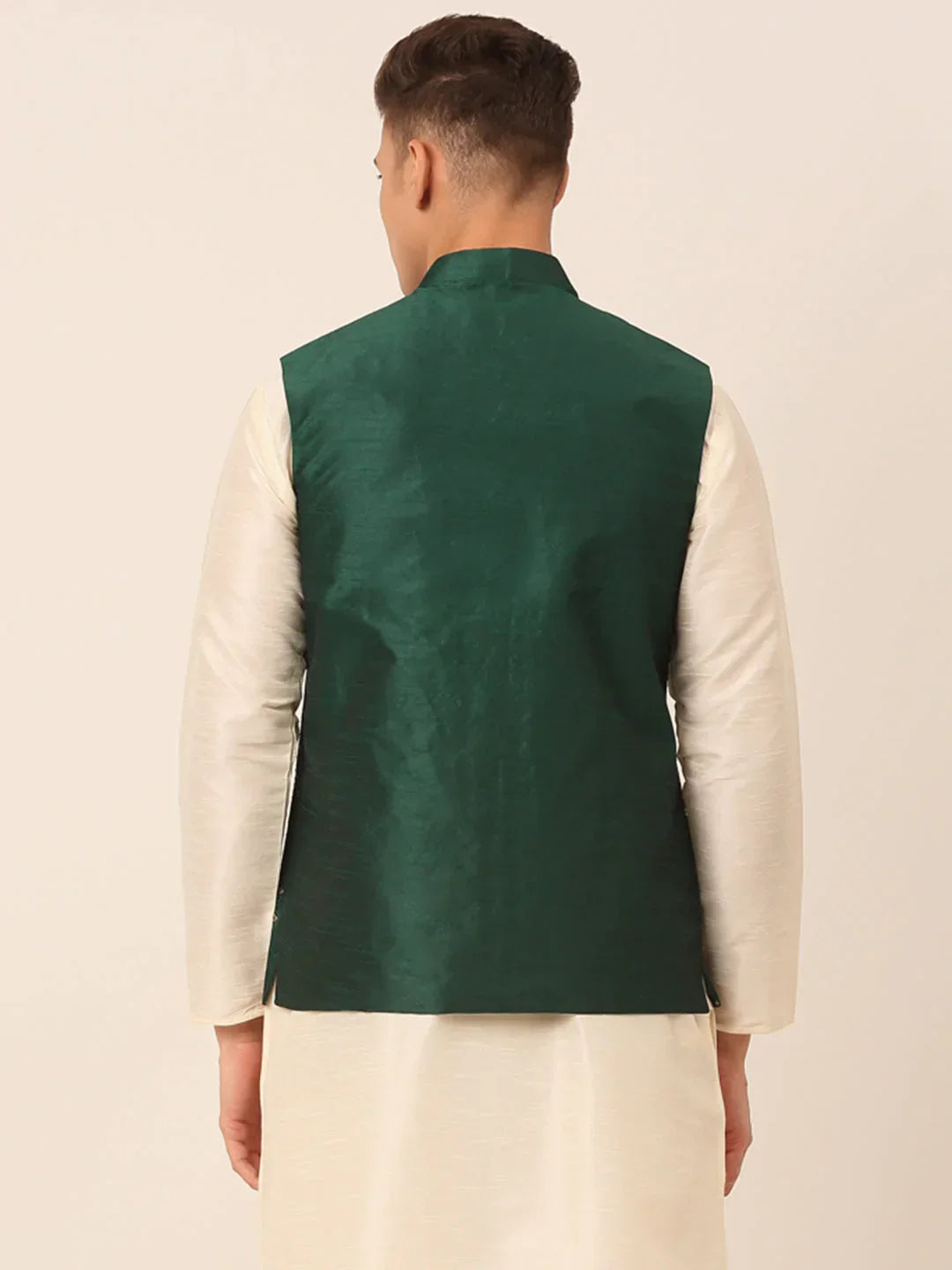Jompers Men's Green Embroidered Woven Nehru Jackets | Grocsy