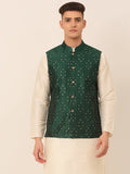 Jompers Men's Green Embroidered Woven Nehru Jackets | Grocsy