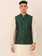 Jompers Men's Green Embroidered Woven Nehru Jackets | Grocsy