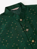 Jompers Men's Green Embroidered Woven Nehru Jackets | Grocsy