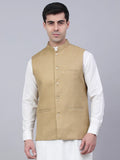 Jompers Men's Beige Solid Woven Sleeveless Nehru Jackets | Grocsy