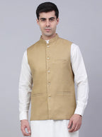 Jompers Men's Beige Solid Woven Sleeveless Nehru Jackets | Grocsy